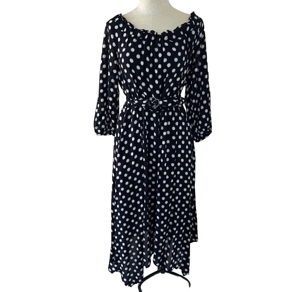 Maeve | Polka Dot Midi Dress with Belt